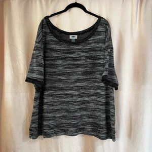 Short sleeve marled stripe sweater shirt - XXL, black & white